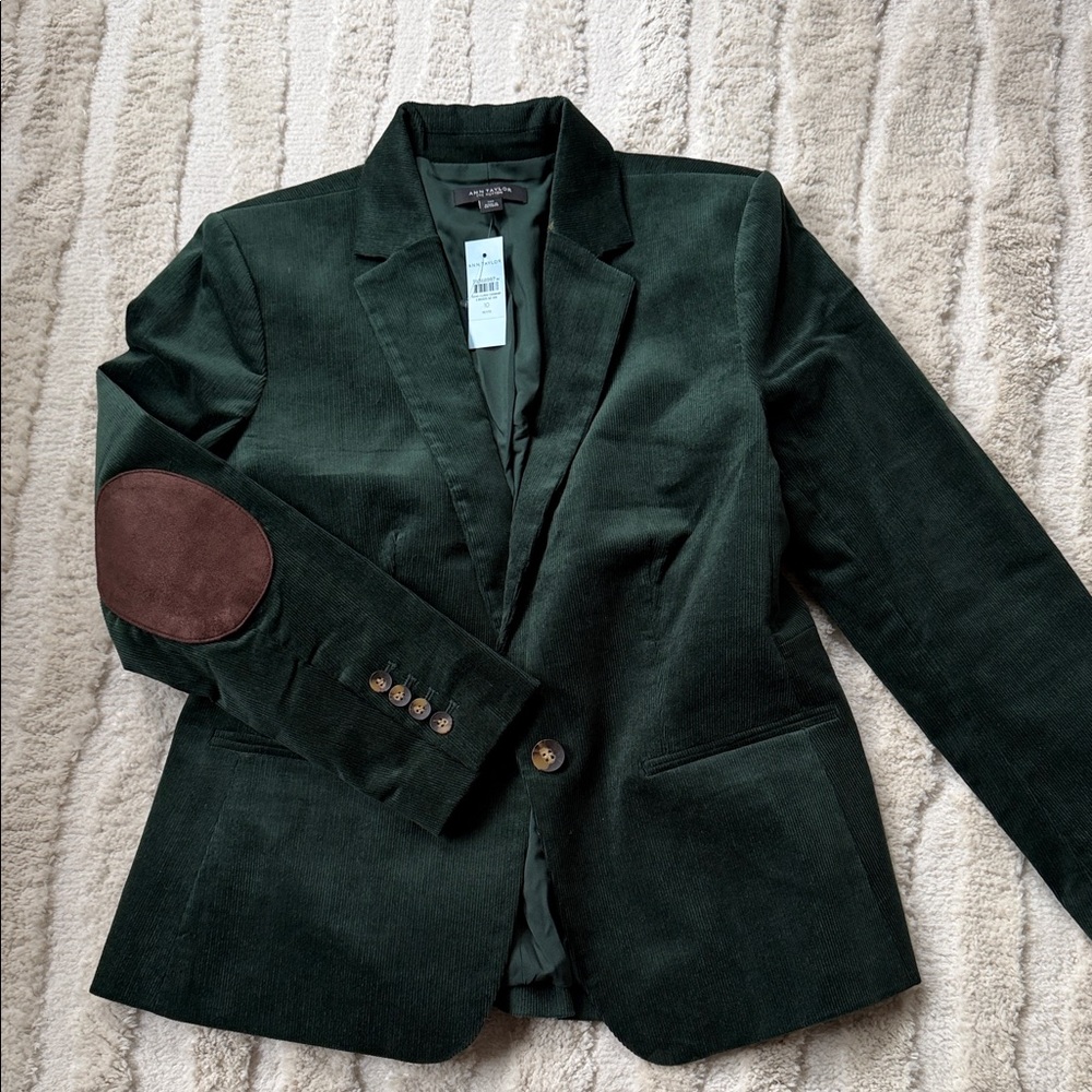 Ann Taylor Dark Green corduroy Blazer with Brown Elbow Patches